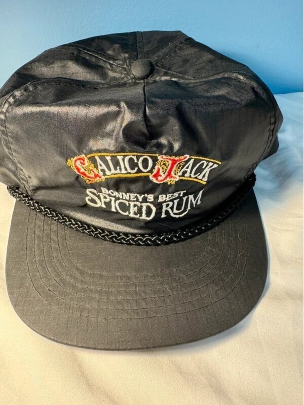 Vintage Calico Jack Spiced Rum Black Nylon Snapback Hat